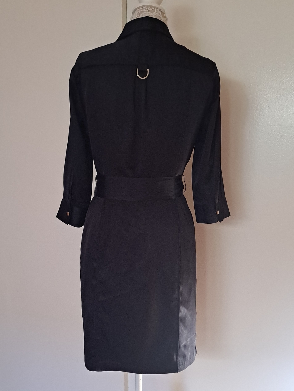 White House Black Market Black Button-Front Midi Shirt Dress - Picture 4 of 14